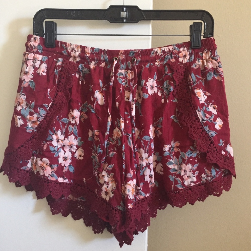 Maroon floral shorts